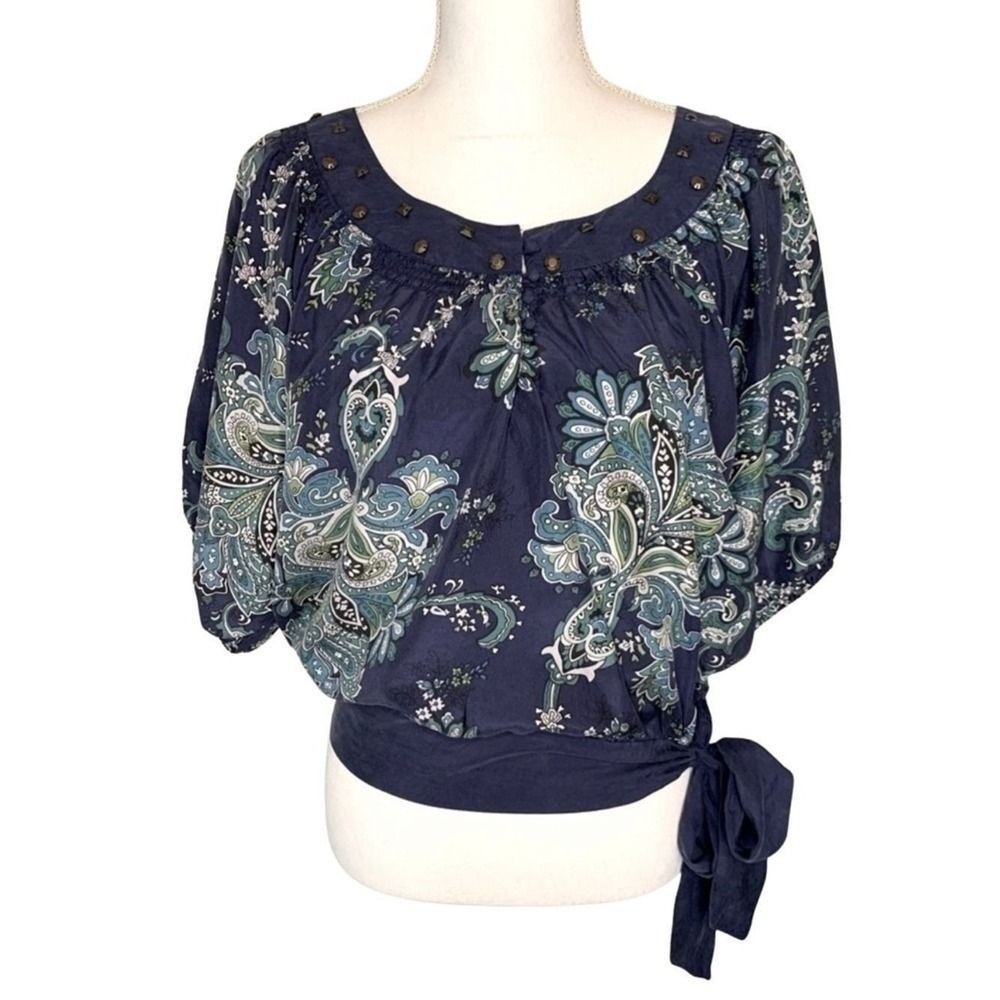 Nine‎ West Silk Top Blouse Boho Feminine Floral Size Small Spring Summer Chic